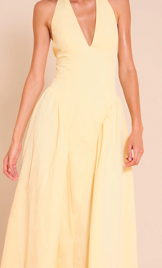 Bella Lemon Woven Halterneck Plunge Midaxi Dress
